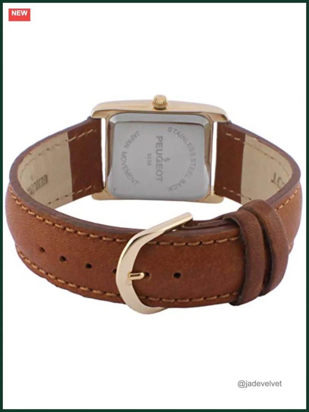 14K Gold Plated Tank Dress Watch Roman Numerals Leather Strap